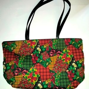 Holiday Pattern (Large) Multicolored Patchwork Quilted Shoulder Tote Bag